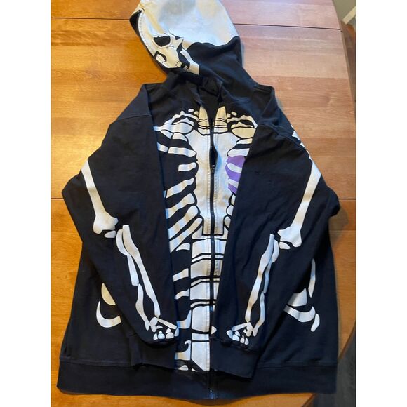 LRG Dead Serious Zip Up Skeleton Hoodie Size Men's XL Black & White Glow in Dark - Picture 8 of 13